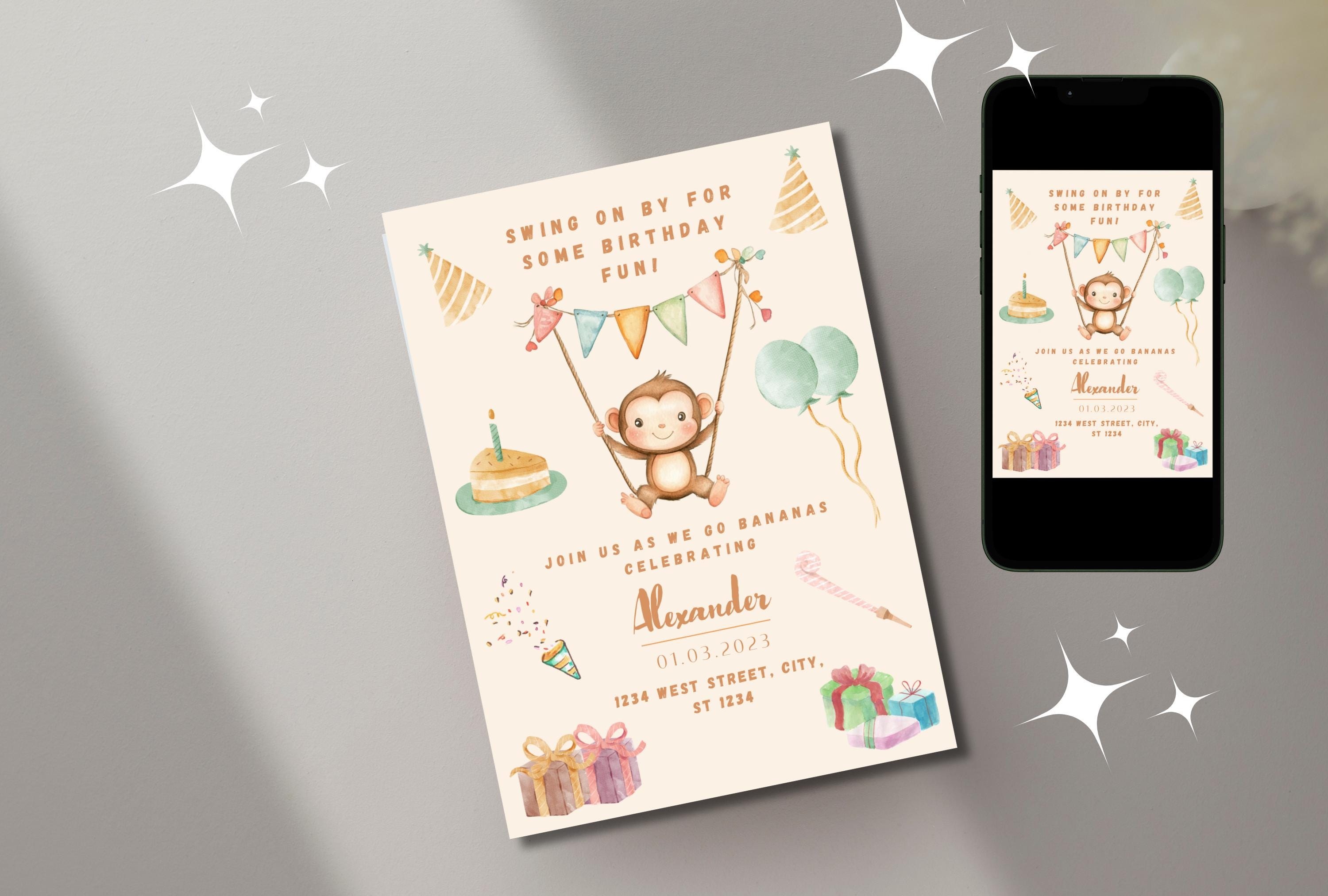 Monkey Birthday Invitation | Jungle Safari Party Invite | Go Bananas Birthday Template |