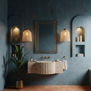 Travertine Fluted Wall Mounted Sink | Natural Stone Sink Vanity for Bathroom | Floating Marble Basin Console with Stone Backsplash