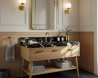 Modern Picasso Marble Bathroom Vanity – Custom Stone Sink Basin with Natural Marble Top for Powder Room & Interior Design Décor M8F67