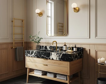 Nero Marble Sink Vanity, A Custom Stone Vanity with Integrated Basin and Backsplash for your Modern Bathroom, Luxury Console Sink M8F49