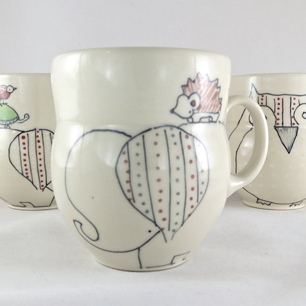 Mug - Hedgehog and Elephant Mug - Handmade Ceramic Coffee Cup