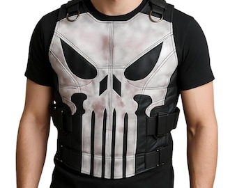 Men's Black Punisher Leather Vest Season 2 Cosplay Halloween Biker Skull Vest