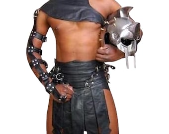Real Leather Men's Roman Gladiator Kilt Set Heavy Duty LARP Club Wear Cosplay Costumes