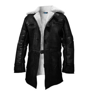 Dark Knight Bane Shearling Leather Trench Coat - Tom Hardy Style