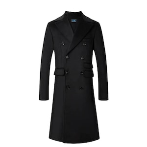 Peaky Blinders Men&#39;s Black Wool Trench Coat Thomas Shelby Long Gothic Overcoat