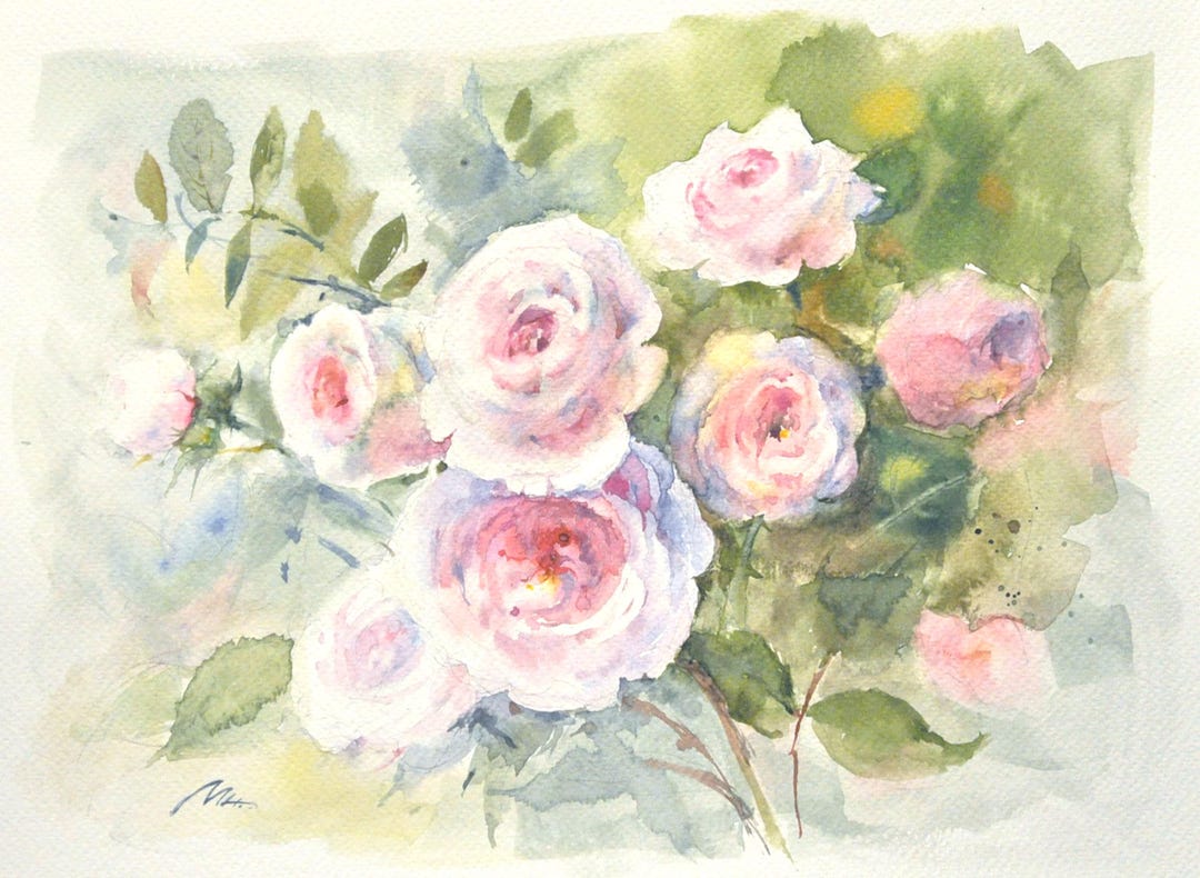 Soft Pink Roses – Original Watercolor Painting –floral Art, Handmade ...