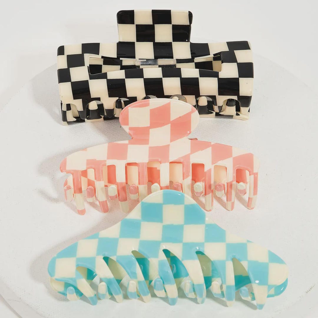 Checkered Hair Clips Set • Checkered Hair Barrette Set • Trendy Hair ...