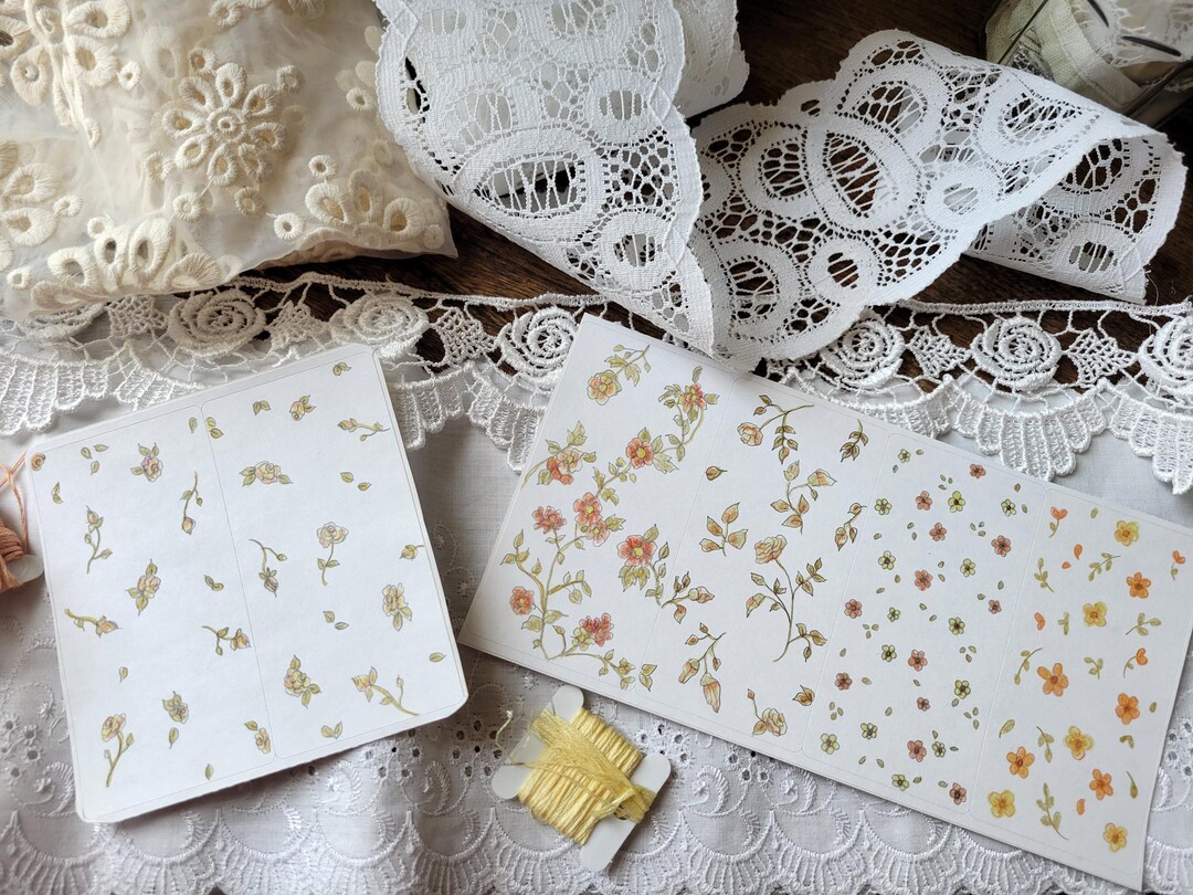 Journaling Stickers Label Stickers Yellow and Orange Floral - Etsy