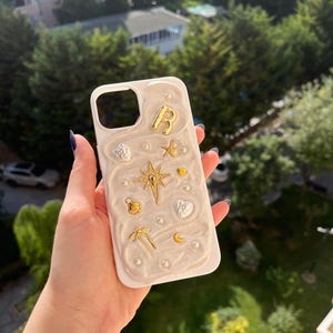 Funda personalizada con purpurina para iPhone con inicial / Funda hecha a mano / Funda personalizada con nombre y letra / Funda protectora brillante para iPhone