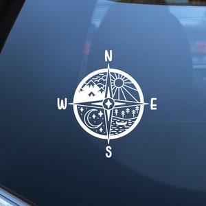 Adventure Compass Car Decal: Mountain & Nature Vinyl Sticker