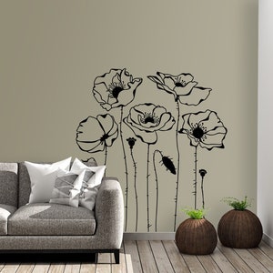 Poppy Flower Wall Sticker | Poppy Flower Plant Wall Decal | Bedroom Wall Stickers | Floral Wall Art | Nursery Wall Decal