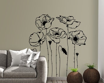 Floral Poppy Wall Decal – Elegant Botanical Home Decor Vinyl Decal