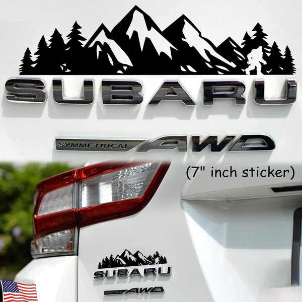 Sasquatch, Trees, Mountain Decal, Car Emblem Graphic, Sticker for Trunk Rear, Subaru, Subi