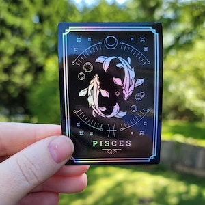 Zodiac Horoscope Signs Linocut Silhouette 3&quot; Holographic Sticker - Sparkling Astrology Decal waterproof holographic vinyl