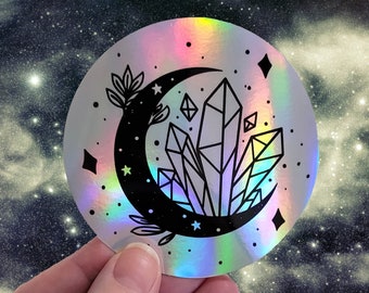 3" Crystal Moon and Stars Holographic Sticker - Printed Vinyl Decals - Laptop Car Van Truck