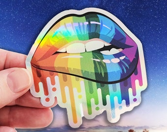 3" Holographic Rainbow Lips Drip | Funny Bumper Sticker Decal