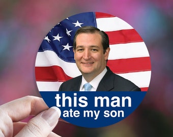 Este hombre se comió a mi hijo pegatina - resistente al agua - Ted Cruz y Zodiac Killer Memes