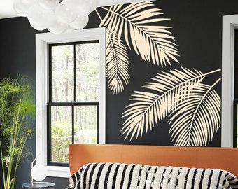 Palm Leaves Wall Decal - Twin Leaf Abstract Vinyl Wall Sticker for Home Decor in Various Sizes, Ideal for Living Room, Bedroom, or Office