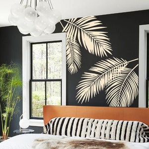 Palm Leaves Wall Decal - Twin Leaf Abstract Vinyl Wall Sticker for Home Decor in Various Sizes, Ideal for Living Room, Bedroom, or Office
