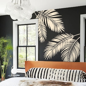 Twin Palm Leaves Wall Decal: Abstract Vinyl Tropical Decor