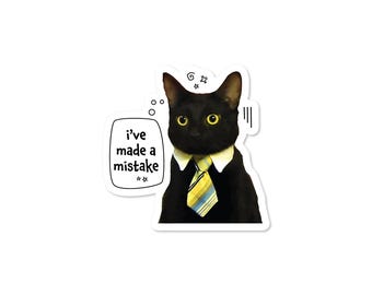 Mistake Business Cat Meme Stickers – Funny Office Feline Vinyl Decals (Waterproof)