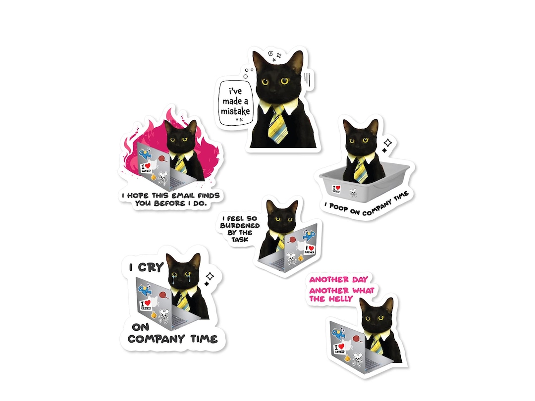 Business Cat Meme Vinyl Stickers - Funny Cat Sticker Set, Waterproof ...