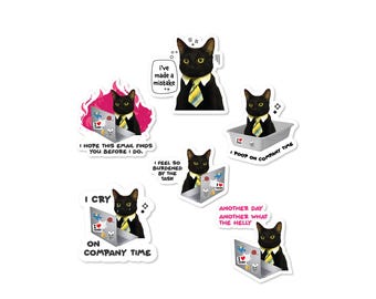 Funny Cat Sticker Set – Business Cat Meme Vinyl Stickers, Waterproof and Weatherproof Decals for Laptop or Water Bottle