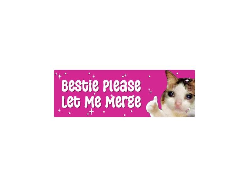 Bestie Please Let Me Merge Bumper Sticker or Magnet, Funny Crying Cat Car Decal, Anxious Driver Sticker, Waterproof Vinyl Pink