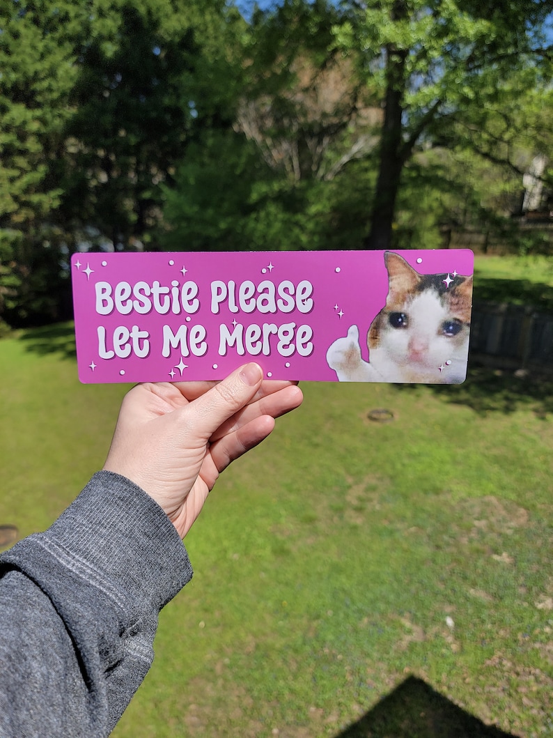 Bestie Please Let Me Merge Bumper Sticker or Magnet, Funny Crying Cat Car Decal, Anxious Driver Sticker, Waterproof Vinyl bild 3