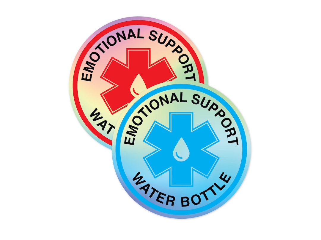 Emotional Support Water Bottle 3" Sticker, Waterproof Holographic Vinyl ...