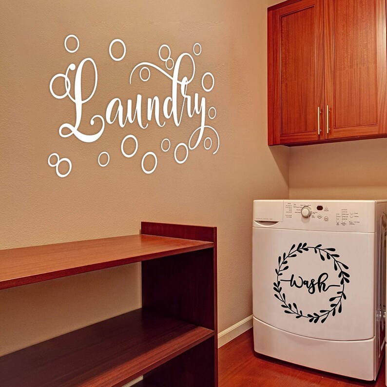 Laundry Wall Decal – Script Vinyl Lettering With Bubbles - Etsy