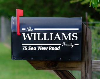 Bold Line Mailbox Decals - Set of 2, Family Name & Street Address, Available in Various Colors including Reflective