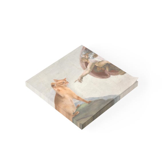 Creation of Cat, Post-it Note Pads | Renaissance Art Parody Sticky Notes