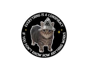 Conspiracy Cat 3" Sticker or Magnet, Funny Renaissance Cat Meme Vinyl Decal