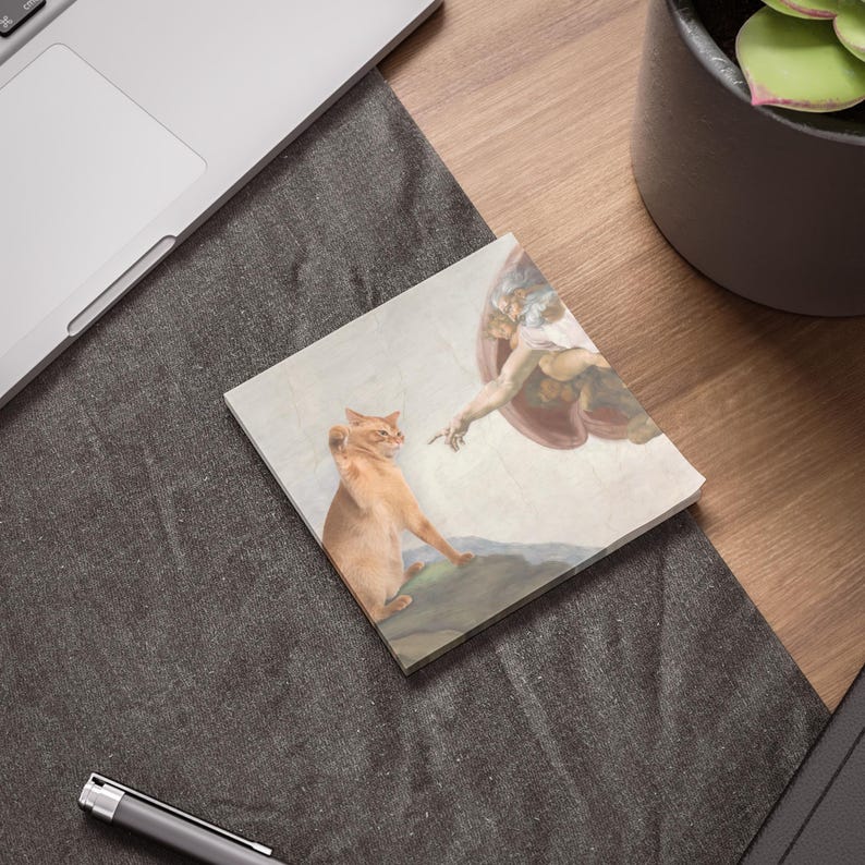 Creation of Cat, Post-it Note Pads | Renaissance Art Parody Sticky Notes image 2