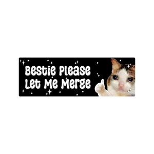 Bestie Please Let Me Merge Bumper Sticker or Magnet, Funny Crying Cat Car Decal, Anxious Driver Sticker, Waterproof Vinyl Black