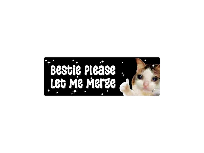 Bestie Please Let Me Merge Bumper Sticker or Magnet, Funny Crying Cat Car Decal, Anxious Driver Sticker, Waterproof Vinyl Black
