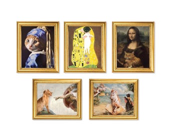 Stickerset koelkastmagneet Classical Cat Art (UPDATE v2), waterdichte vinylstickers Funny Cat Masterpiece