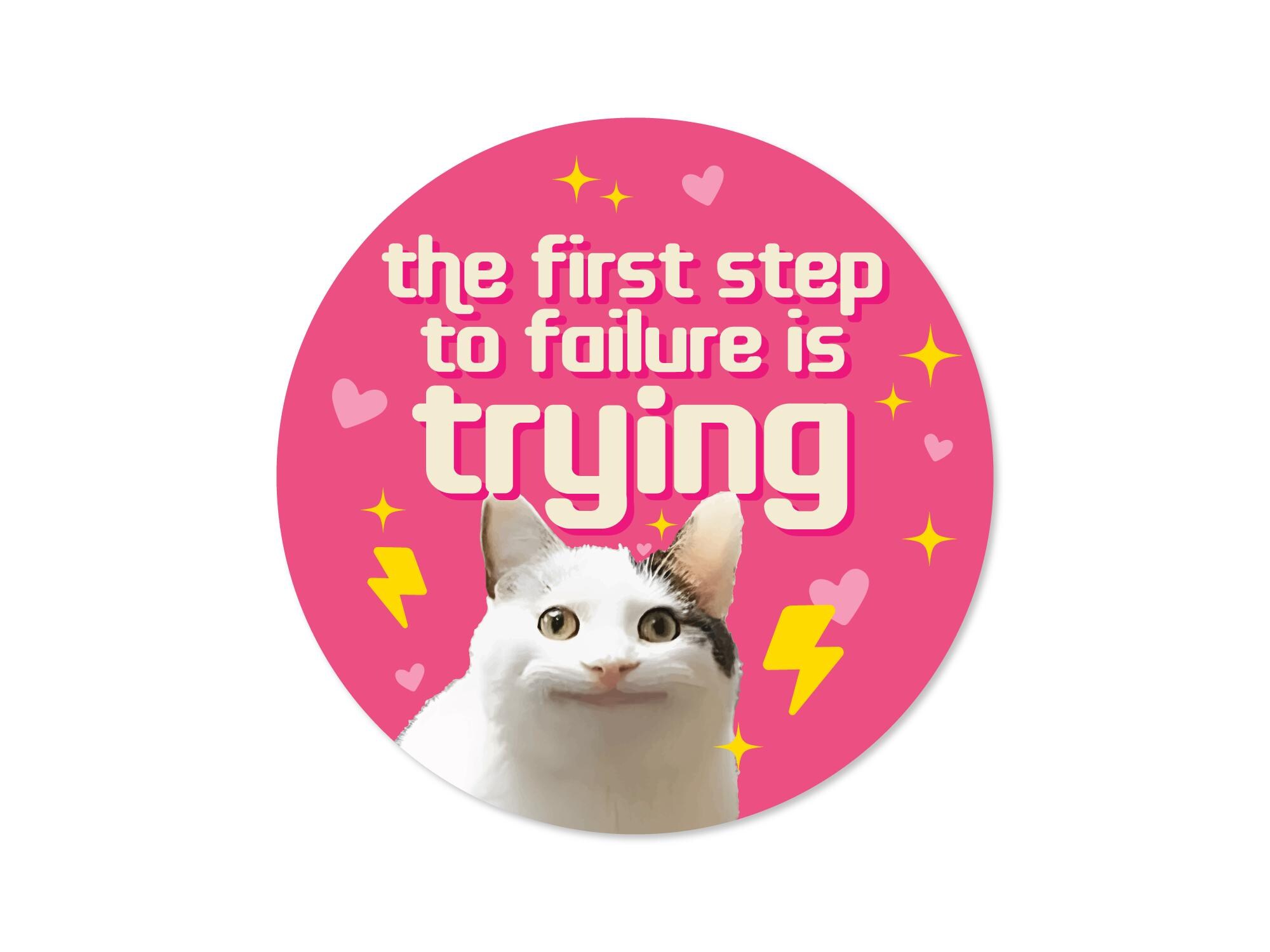 Funny Cat Sticker – the First Step to Failure is Trying 3" Waterproof ...