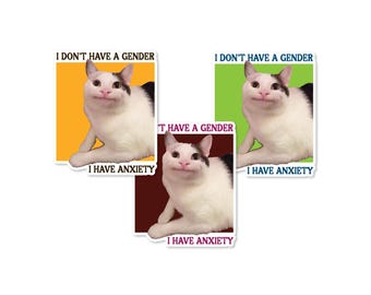 Anxiety Cat Meme Sticker - Waterproof Vinyl Sticker