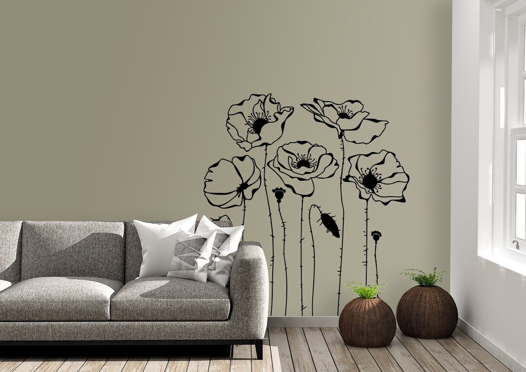 Floral Poppy Wall Decal – Elegant Botanical Home Decor Vinyl Decal - Etsy