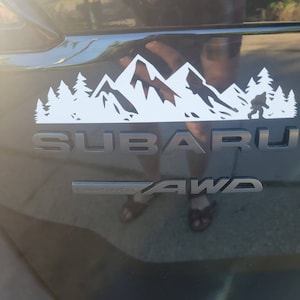 color Sasquatch Trees and Mountain Decal, Car Emblem Graphic, Sticker for Trunk Rear, Subaru image 4