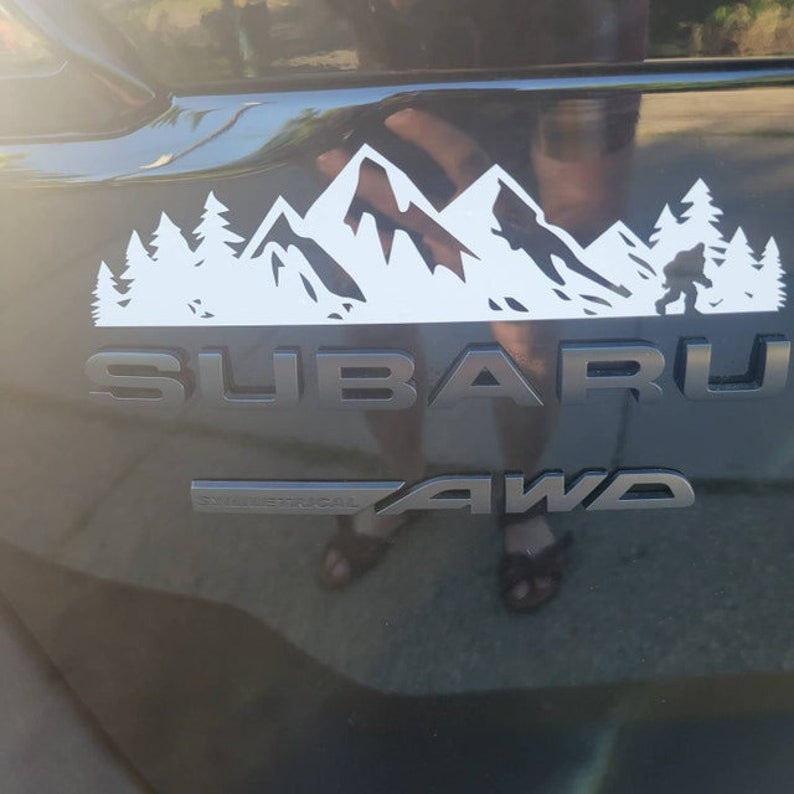 color Sasquatch Trees and Mountain Decal, Car Emblem Graphic, Sticker for Trunk Rear, Subaru image 4