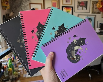 Reusable Sticker Book 8x6" with Black Cat Moon & Stars Design – Peel n Stick Organizer for Collectible Stickers