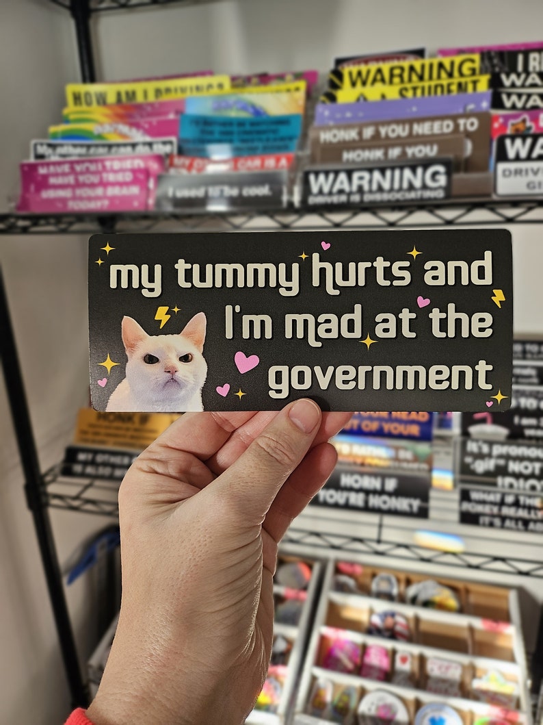 My Tummy Hurts and I'm Mad at the Government Funny Bumper Sticker or Magnet 7x3 image 7