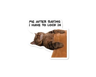 Lock in Lazy Cat Meme Sticker: Funny Waterproof Vinyl Decal (3")
