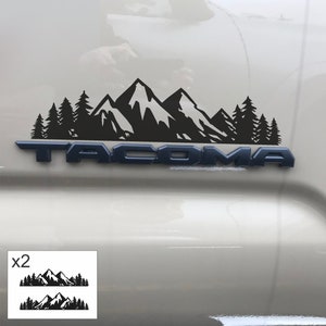 Trees and Mountain Set of 2, 13" Decal, with or without Sasquatch, Car Emblem Graphic, Sticker for Truck sides