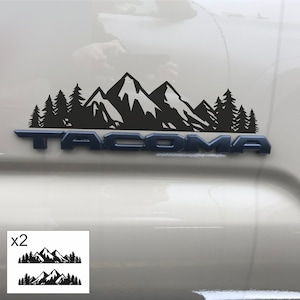 Trees and Mountain Set of 2, 13" Decal, with or without Sasquatch, Car Emblem Graphic, Sticker for Truck sides