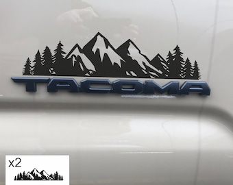 Trees and Mountain Set of 2, 13" Decal, with or without Sasquatch, Car Emblem Graphic, Sticker for Truck sides