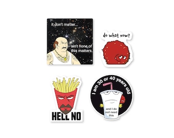 Aqua Teen Hunger Force Sticker Set – Funny Cartoon Vinyl Stickers, Waterproof and Weatherproof Decals for Laptop or Water Bottle